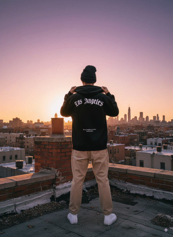 Buso Negro Capota en Algodón Perchado LOS ANGELES